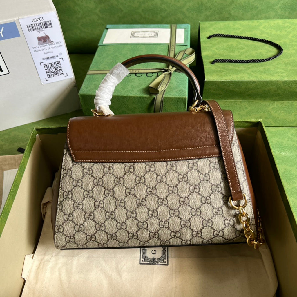 Gucci Horsebit 1955 Medium Ophidia and Brown Leather 29x20x13cm