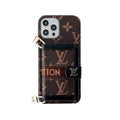 MONOGRAM IPHONE CASE WITH WALLET AND STRAP BLACK