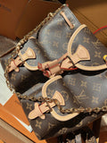 LV Excursion PM Monogram Canvas Backpack Shoulder Bag with Leather Trim and Drawstring Closure (21 x 23 x 10) cm