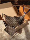 LV Loop Monogram Canvas Hobo Shoulder Crossbody Bag with Chain Detail (38 x 26 x 10) cm
