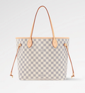 LV Neverfull MM Damier Azur Canvas Tote Shoulder Bag with Leather Trim and Pouch