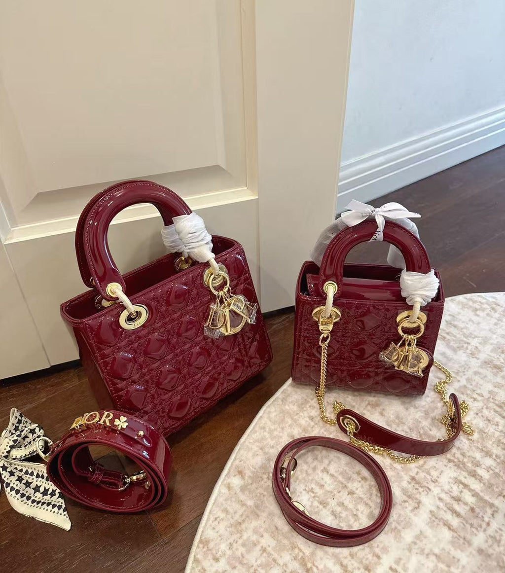 Lady Dior Burgundy Leather Bag