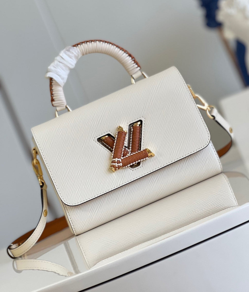 LV Twist MM Epi Leather Handle Crossbody Bag with LV Twist Lock White Quartz (23 x 17 x 9.5) cm