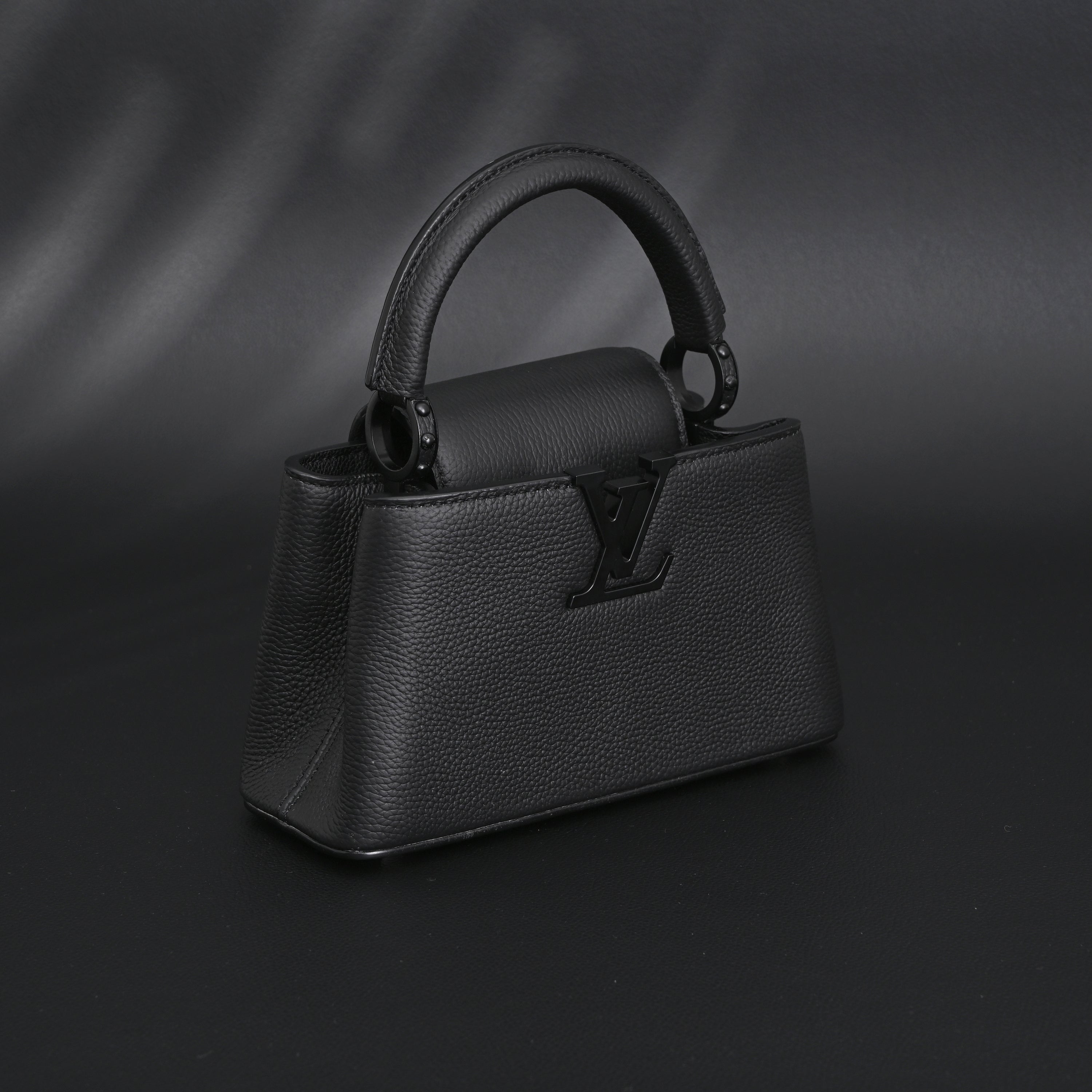 Louis Vuitton Black Grain Leather Mini Top Handle Bag With Chain Strap