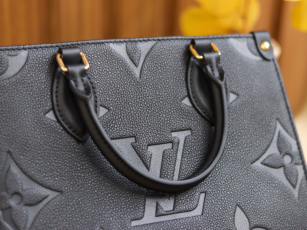 LV OnTheGo PM Monogram Empreinte Leather Tote Handle Bag with Black Leather Trim
